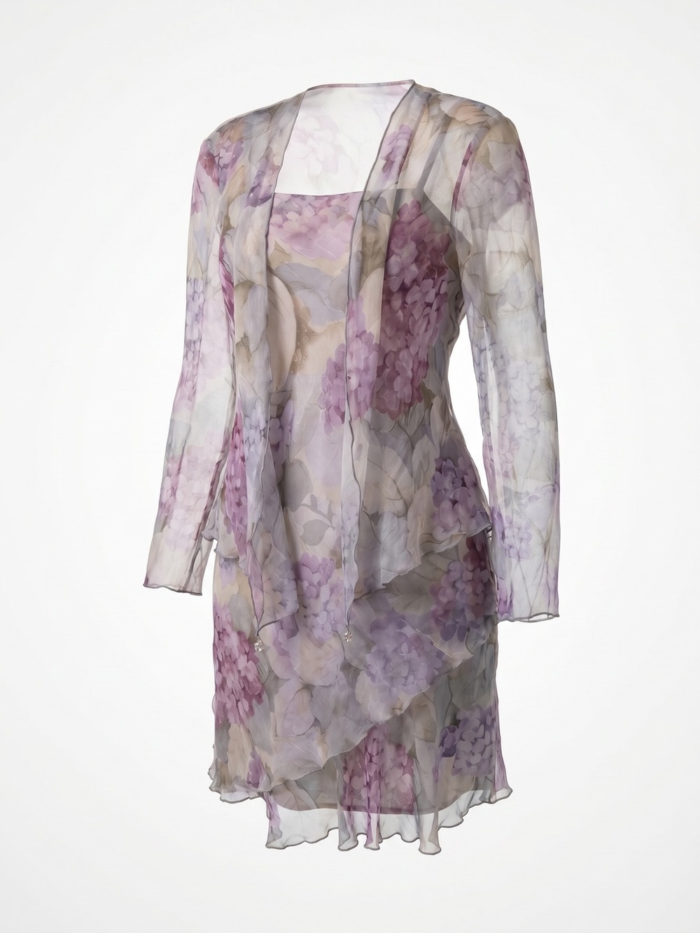 Vtg Ursula of Switzerland 2-Piece Watercolor Hydrangea Midi Dress - Picture 9 of 15